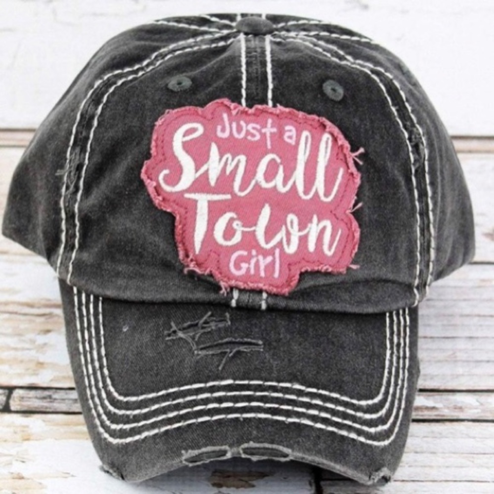 Small town girl grey distressed cap